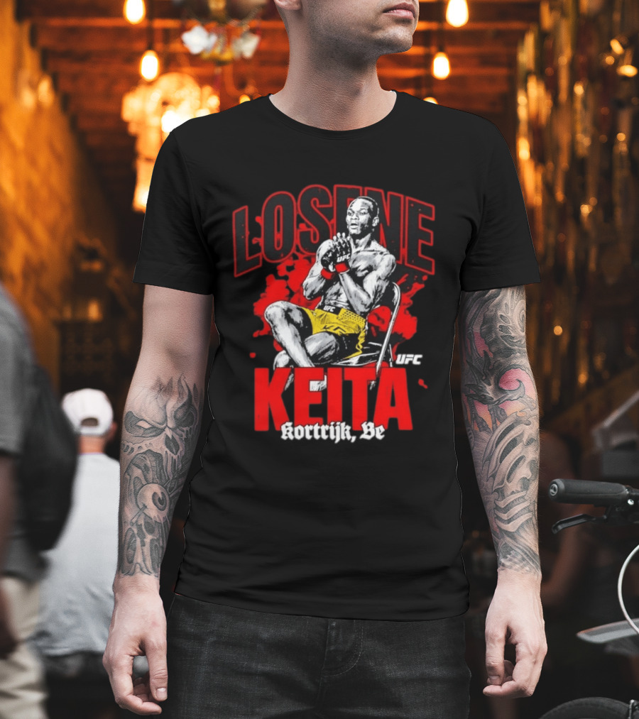 Losene Keita UFC Kortrijk Be MMA Fighter Pose In Bold Red And Yellow T-Shirt