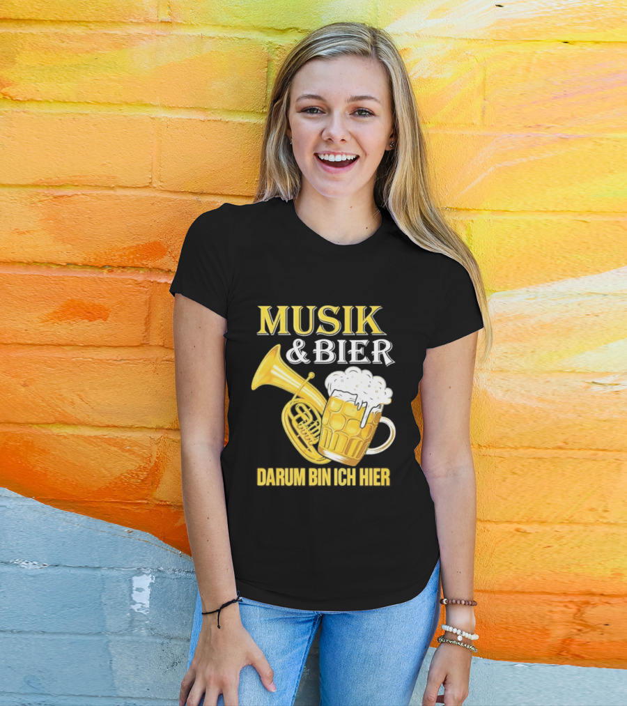 Musik & Bier Darum Bin Ich Hier Beer Horn T-Shirt