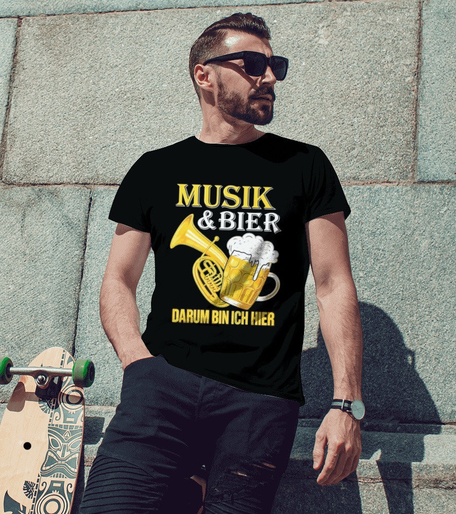 Musik & Bier Darum Bin Ich Hier Beer Horn T-Shirt