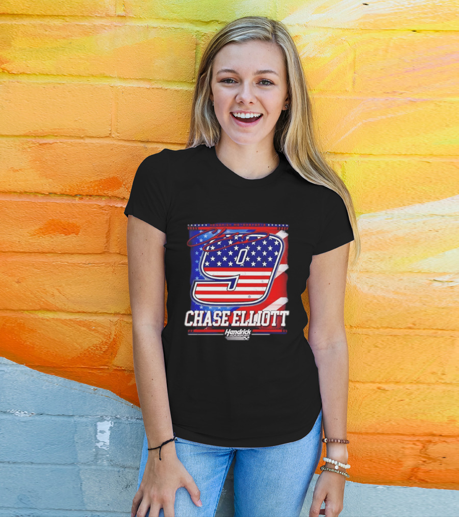 Chase Elliott 9 Hendrick Motorsports American Flag Racing T-Shirt