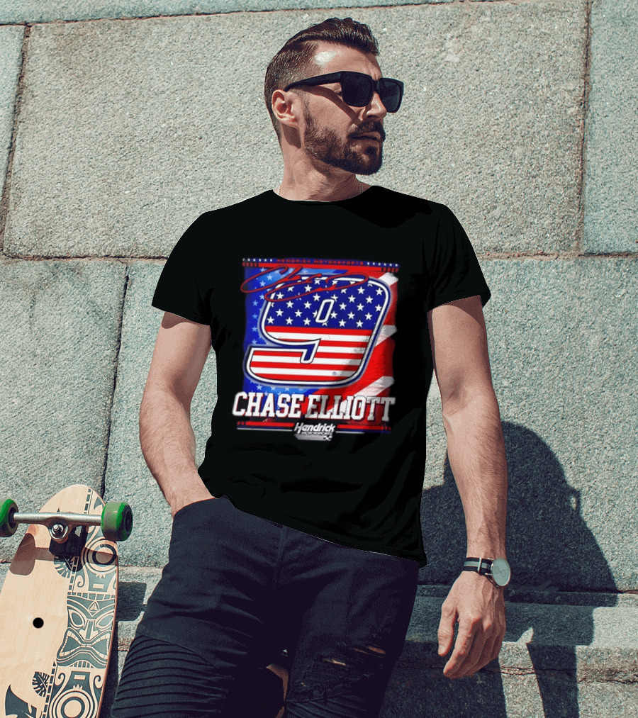 Chase Elliott 9 Hendrick Motorsports American Flag Racing T-Shirt