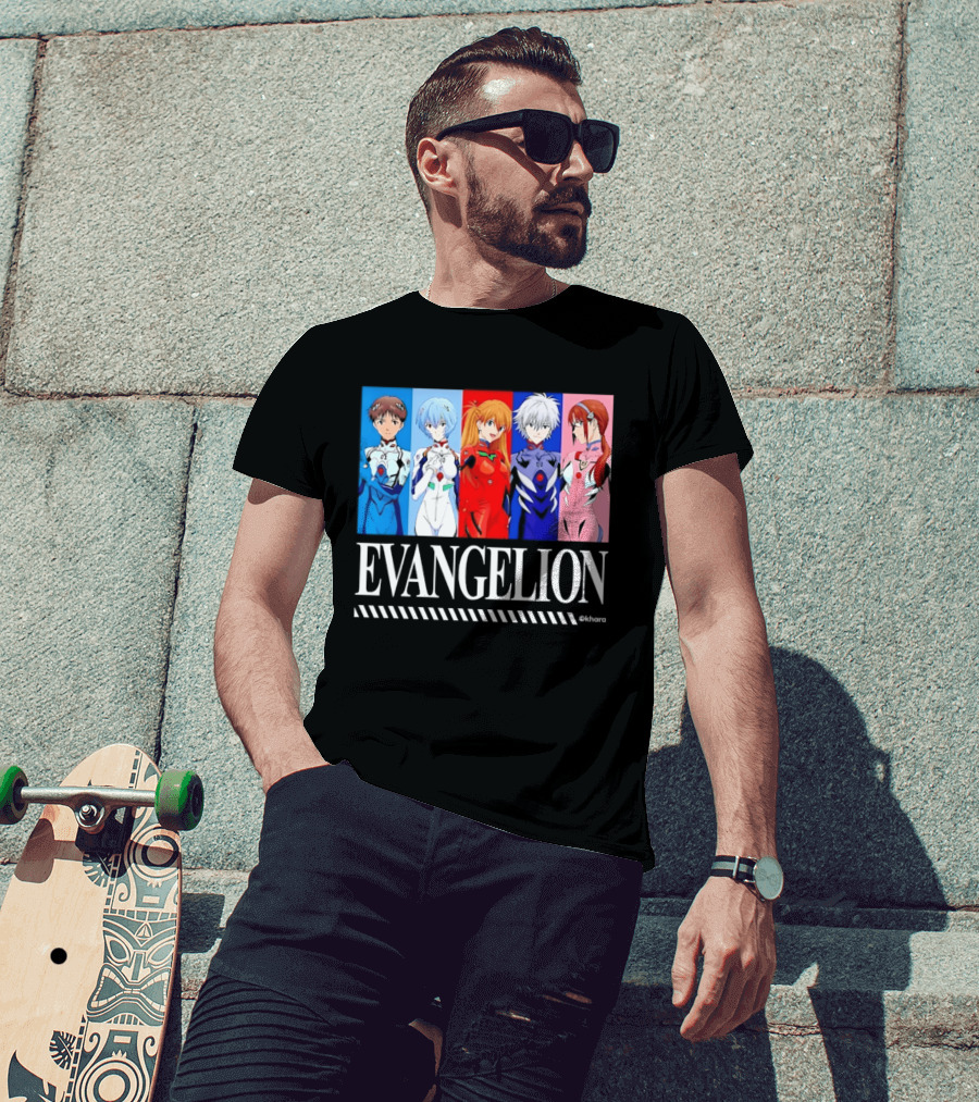 Evangelion Group Shinji Ikari Rei Asuka Kaworu Mari Characters Anime Series T-Shirt