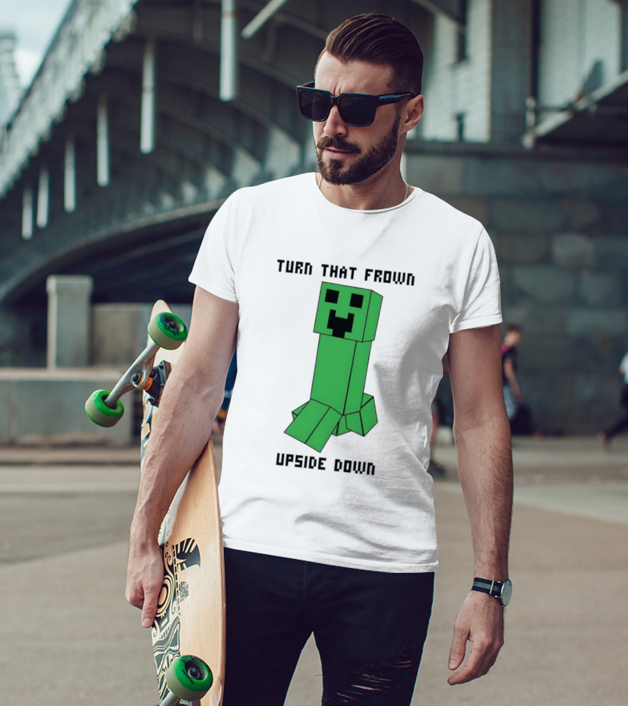 Creeper Turn That Frown Upside Down Gaming Block T-Shirt
