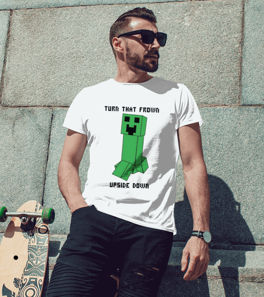 Creeper Turn That Frown Upside Down Gaming Block T-Shirt