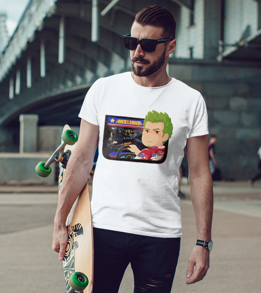 Race Leader Arcade Game Green Hair Cartoon Driver T-Shirt