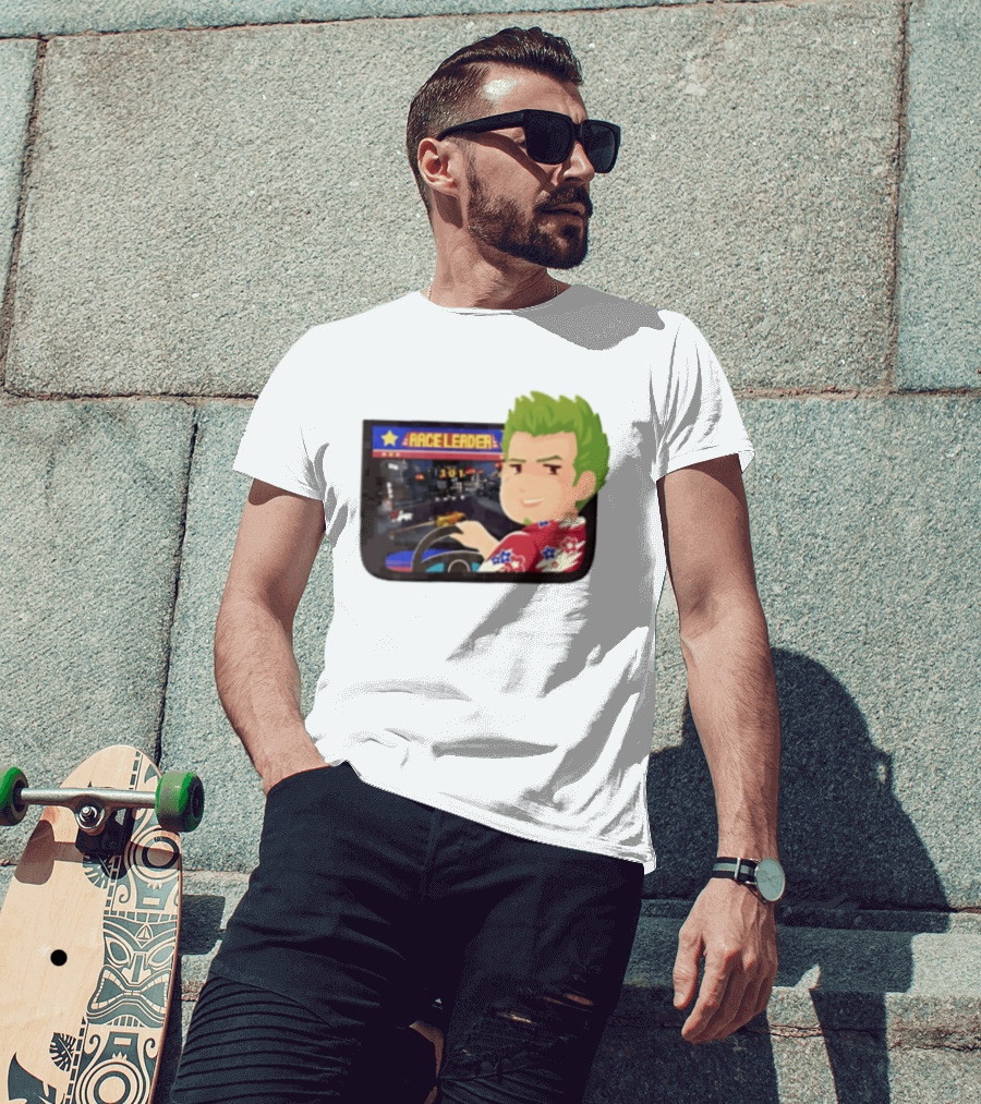 Race Leader Arcade Game Green Hair Cartoon Driver T-Shirt
