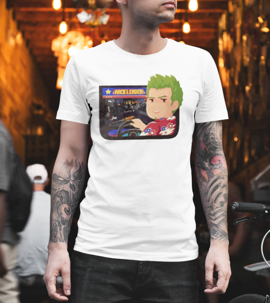 Race Leader Arcade Game Green Hair Cartoon Driver T-Shirt