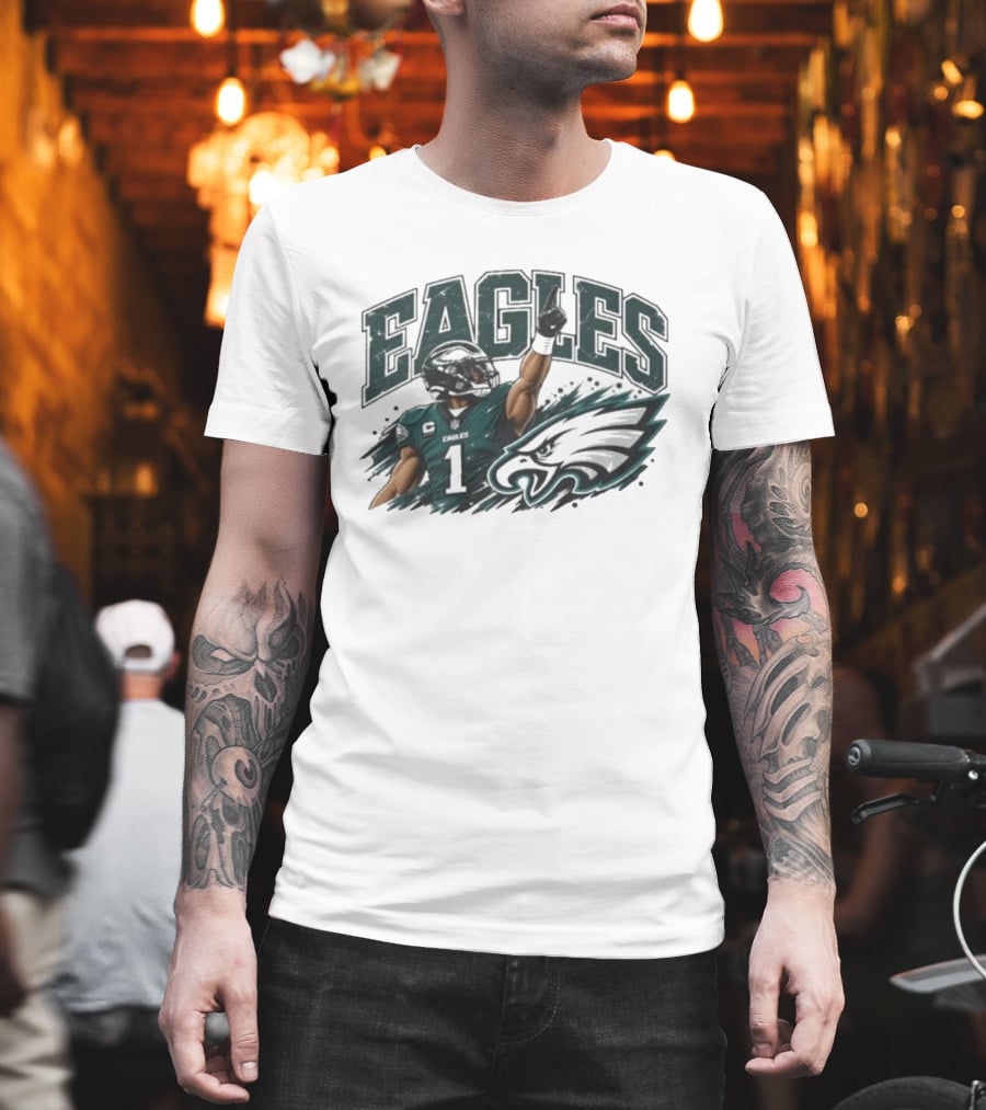 Eagles Quarterback Number One Victory Celebration Football T-Shirt