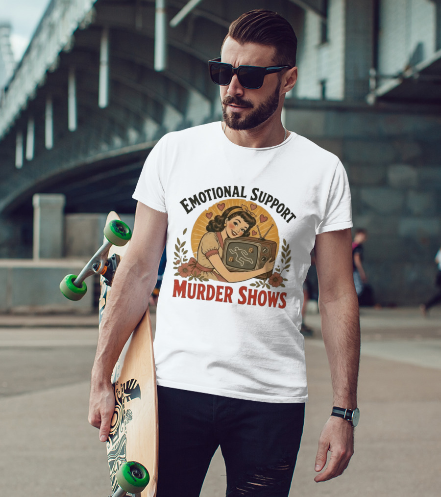 Emotional Support Murder Shows Vintage Pin Up TV Crime Scene T-Shirt