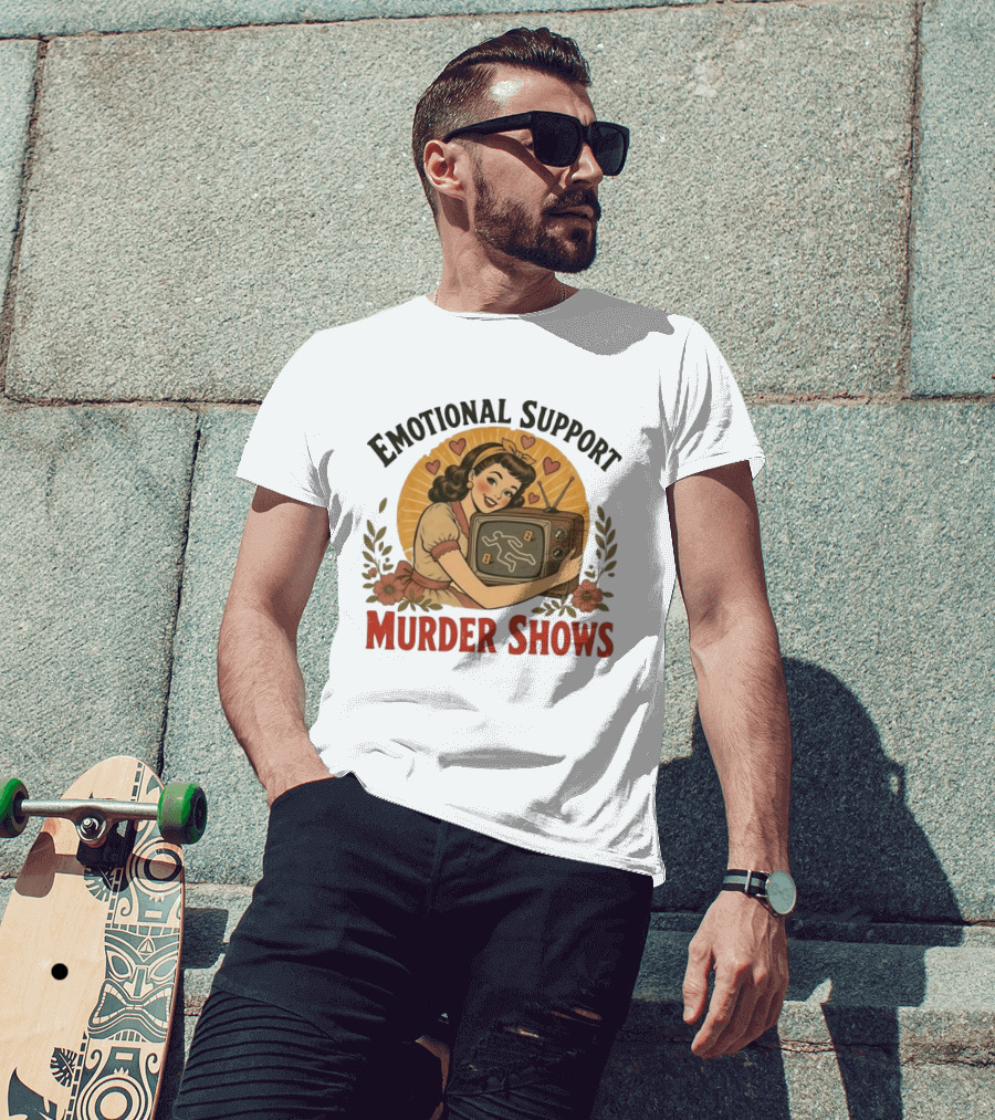Emotional Support Murder Shows Vintage Pin Up TV Crime Scene T-Shirt