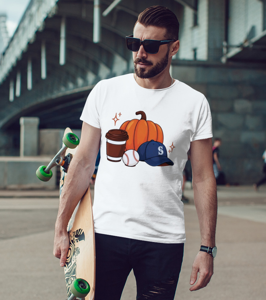 Seattle Mariners Pumpkin Baseball Coffee Season Autumn Vibes T-Shirt