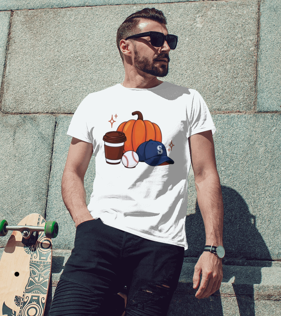 Seattle Mariners Pumpkin Baseball Coffee Season Autumn Vibes T-Shirt
