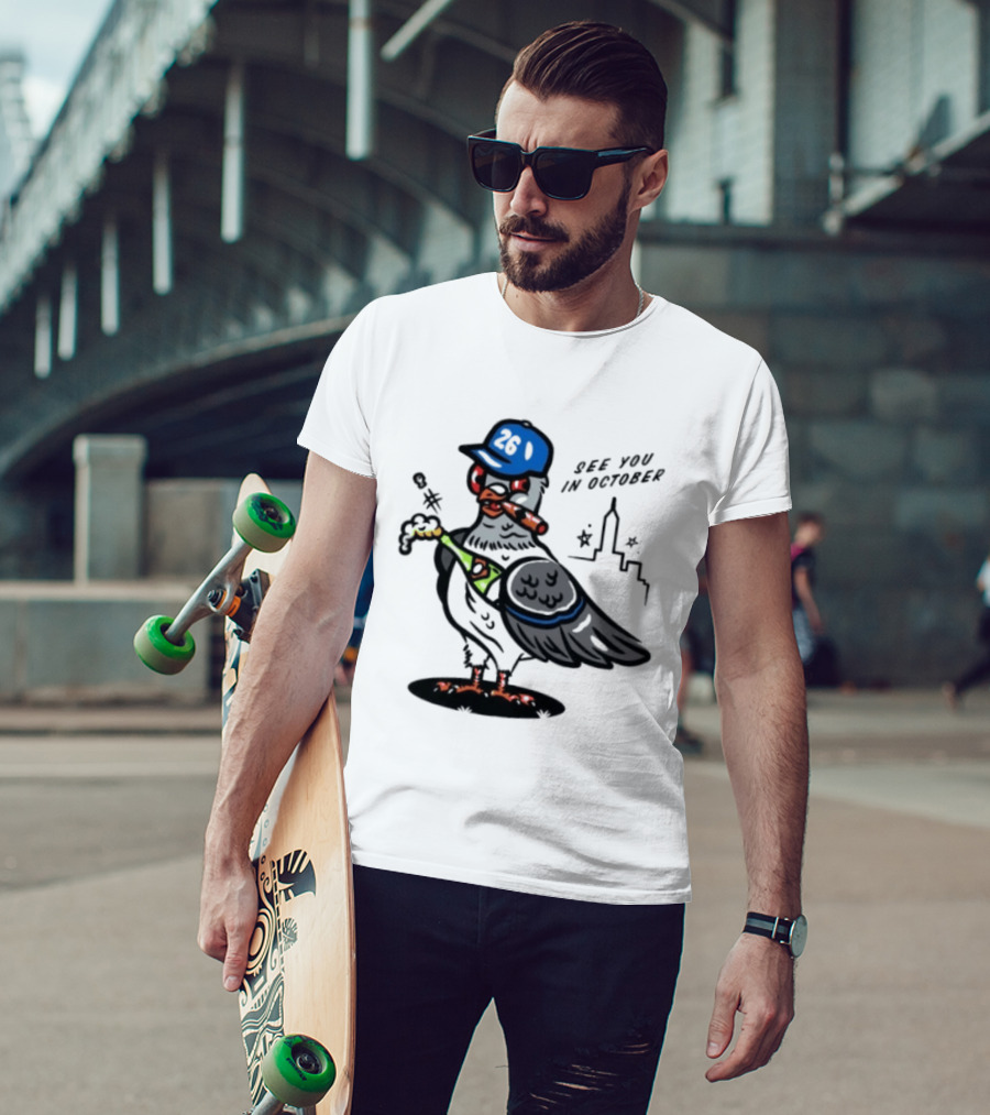 New York Mets Pigeon See You In October 26 Baseball City Skyline T-Shirt