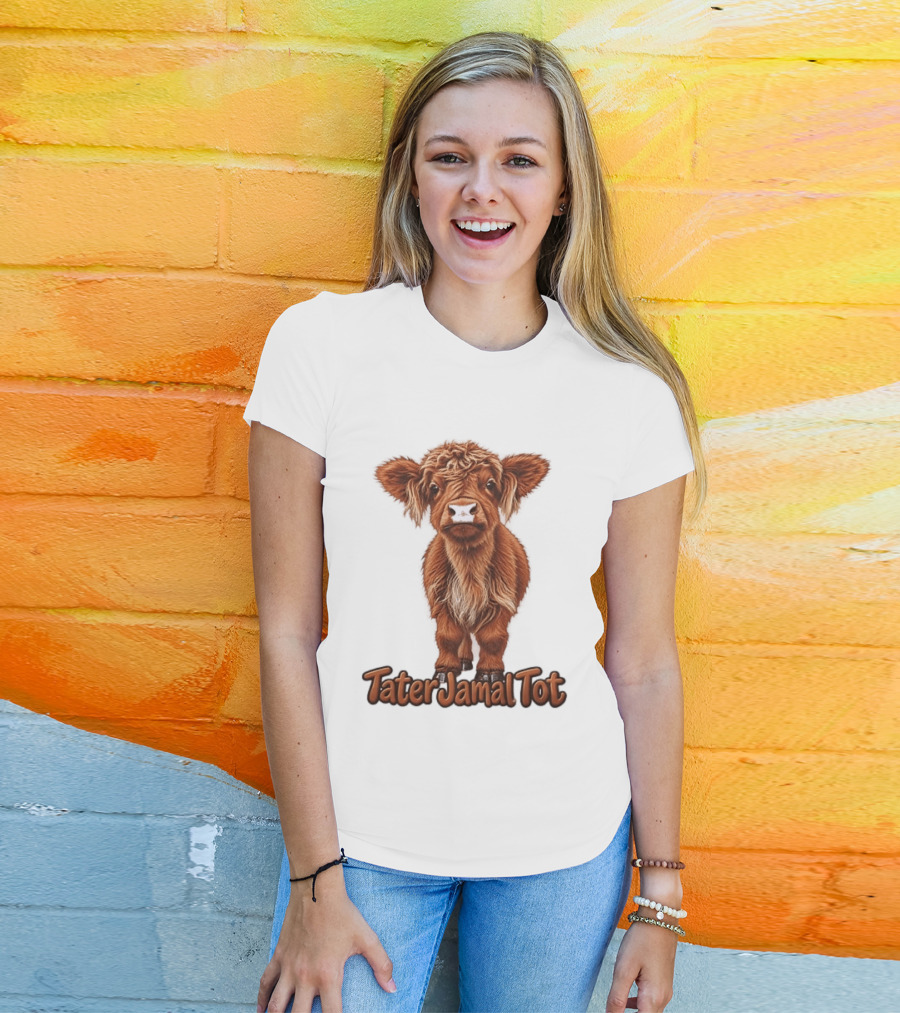 TaterJamal Tot Highland Cow Farm Animal Cute Brown Calf T-Shirt