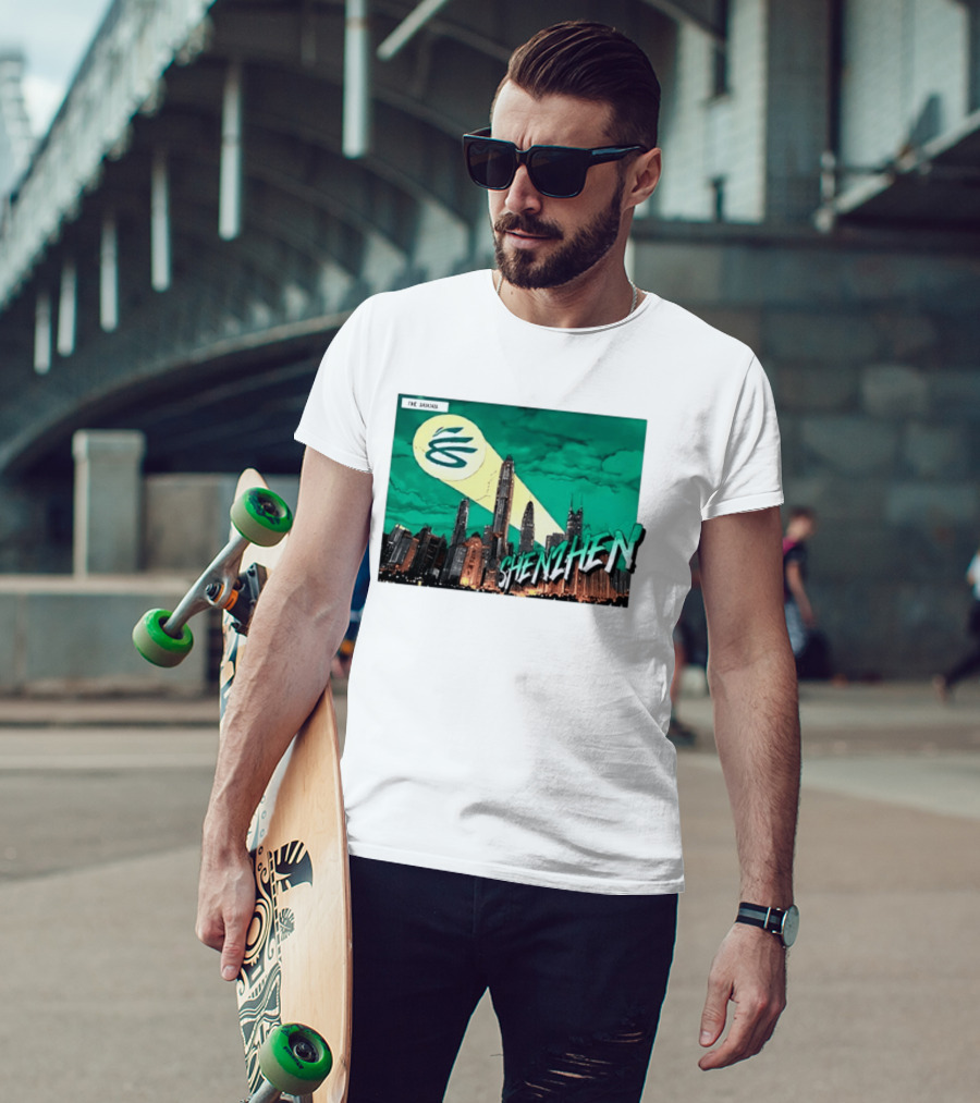 Shenzhen City Skyline With Illuminated Beacon And Clouds T-Shirt