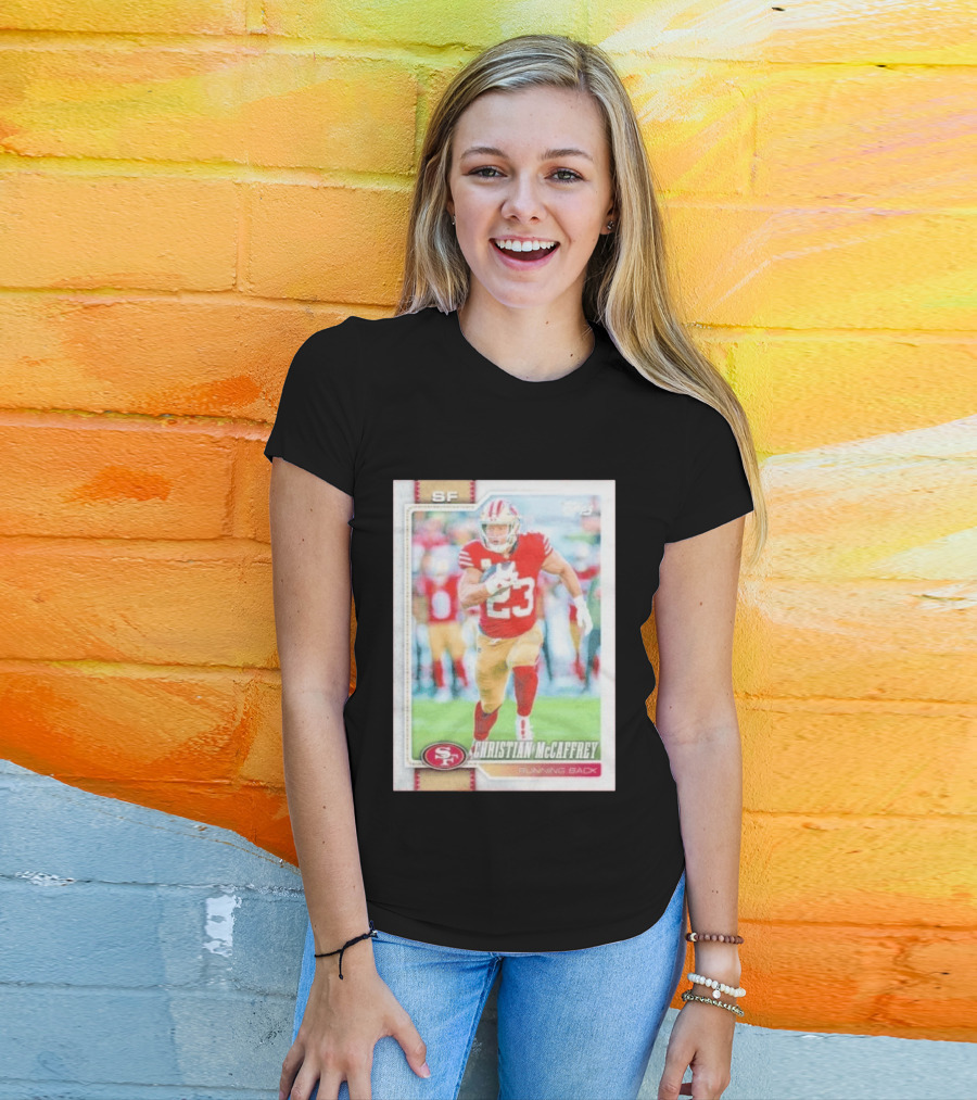 Christian McCaffrey SF 49ers Running Back No 23 NFL Player Card T-Shirt