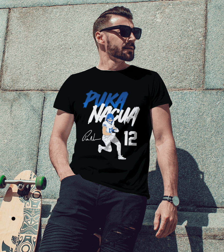 Puka Nacua Los Angeles Rams Football Player 12 Signature And Action Pose T-Shirt