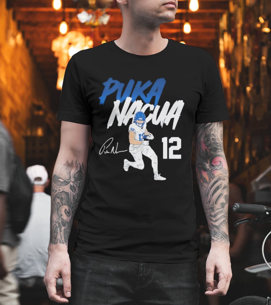 Puka Nacua Los Angeles Rams Football Player 12 Signature And Action Pose T-Shirt