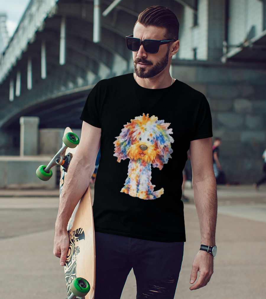 Watercolor Fluffy Dog Colorful Brushstrokes T-Shirt