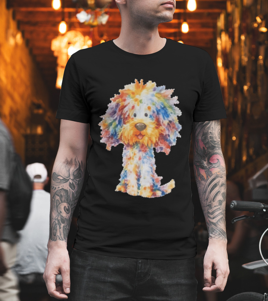 Watercolor Fluffy Dog Colorful Brushstrokes T-Shirt