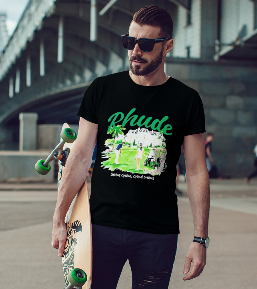 Rhude Serene Greens Grand Dreams Golf Scene Classic Polo Players And Golf Cart Mansion T-Shirt