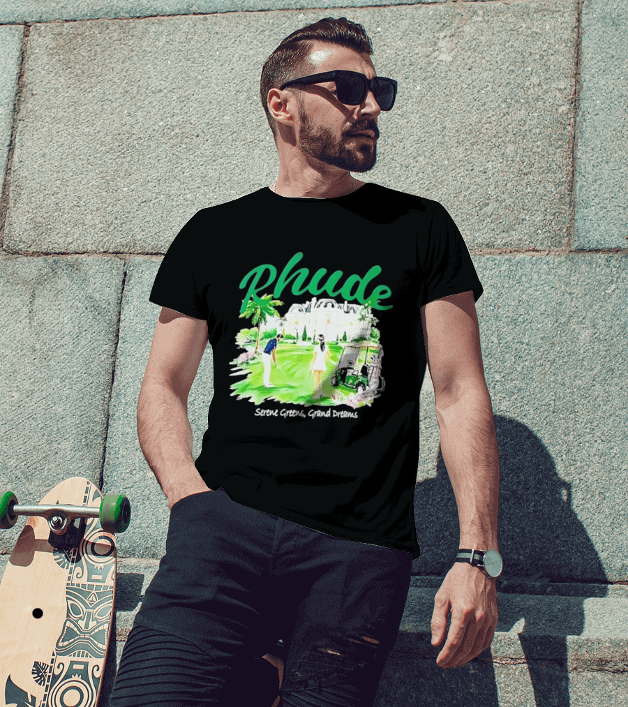 Rhude Serene Greens Grand Dreams Golf Scene Classic Polo Players And Golf Cart Mansion T-Shirt