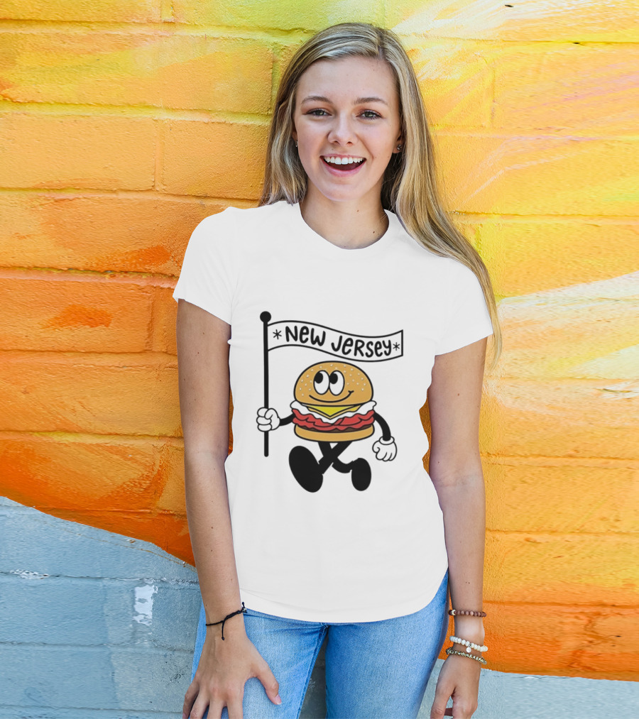 New Jersey Walking Burger Cartoon Food T-Shirt