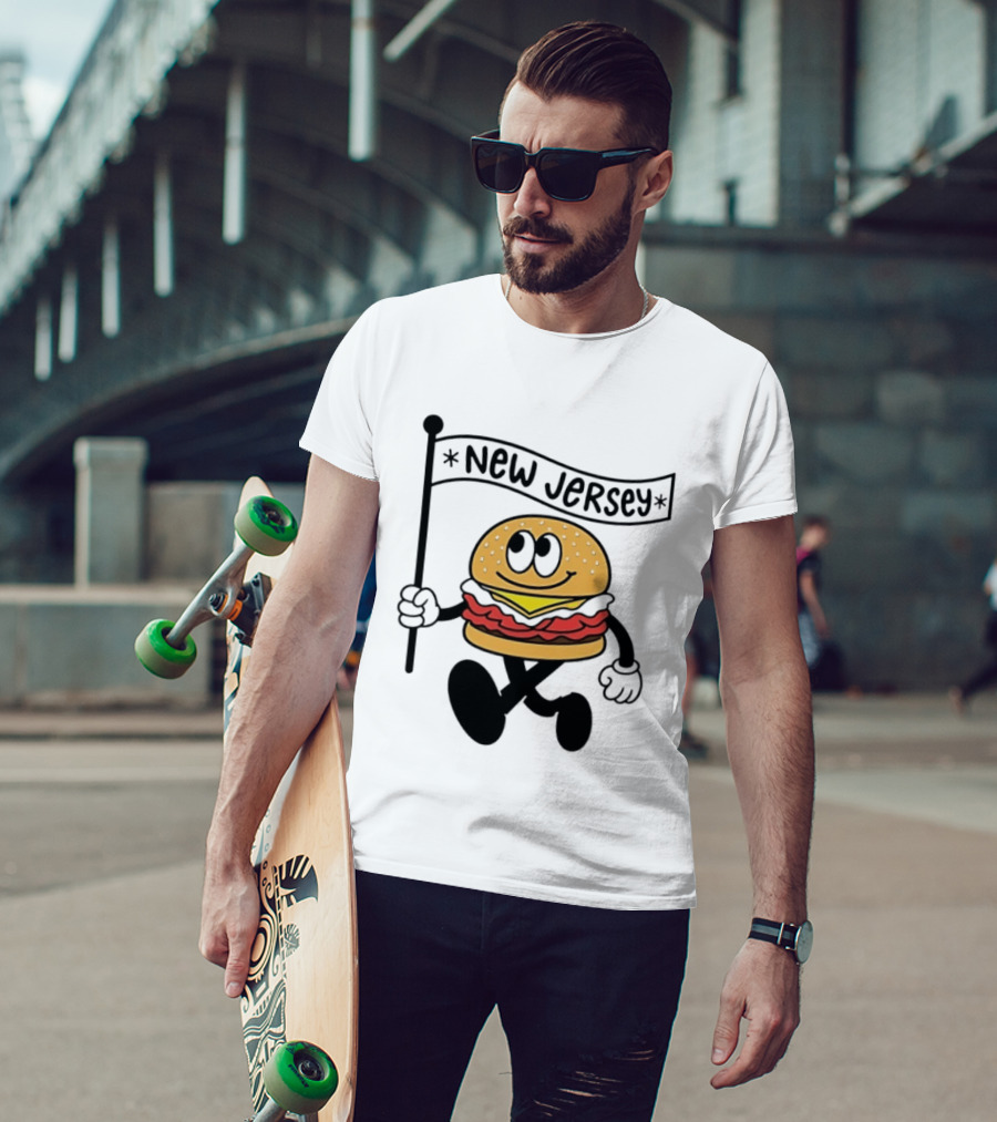 New Jersey Walking Burger Cartoon Food T-Shirt