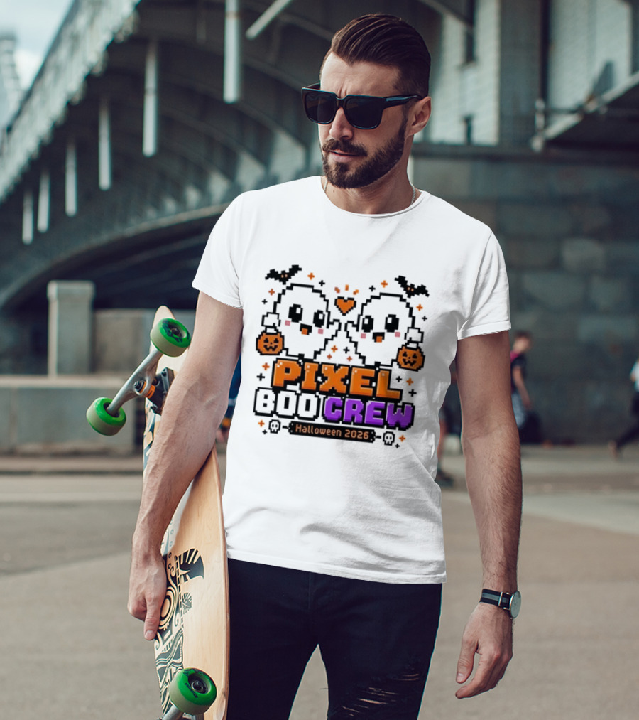 Pixel Boo Crew Halloween 2026 Ghosts Cute Pixelated Spooky Fun T-Shirt