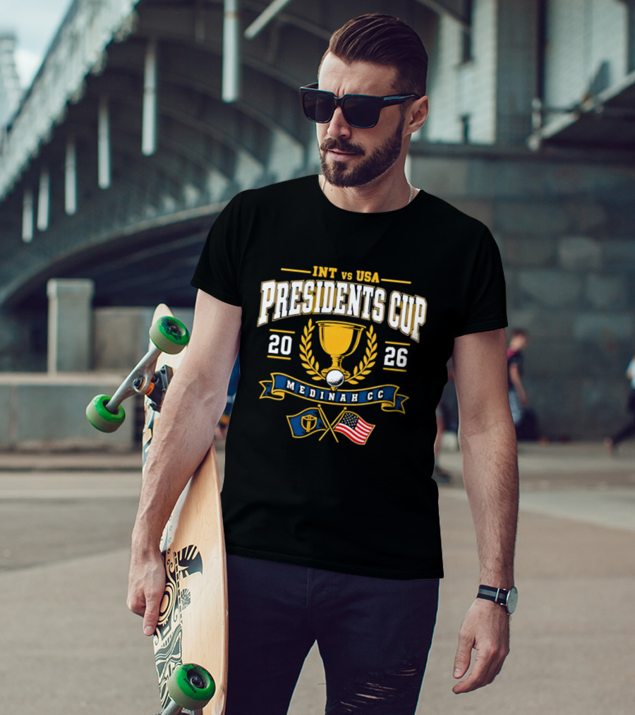 INT Vs USA Presidents Cup 2026 Medinah CC Trophy And Flags T-Shirt