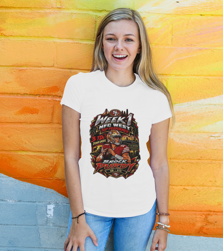 Brock Purdy San Francisco 49ers Week 1 NFC West Top Performer 3 TDs Down Under Melbourne QB #13 T-Shirt