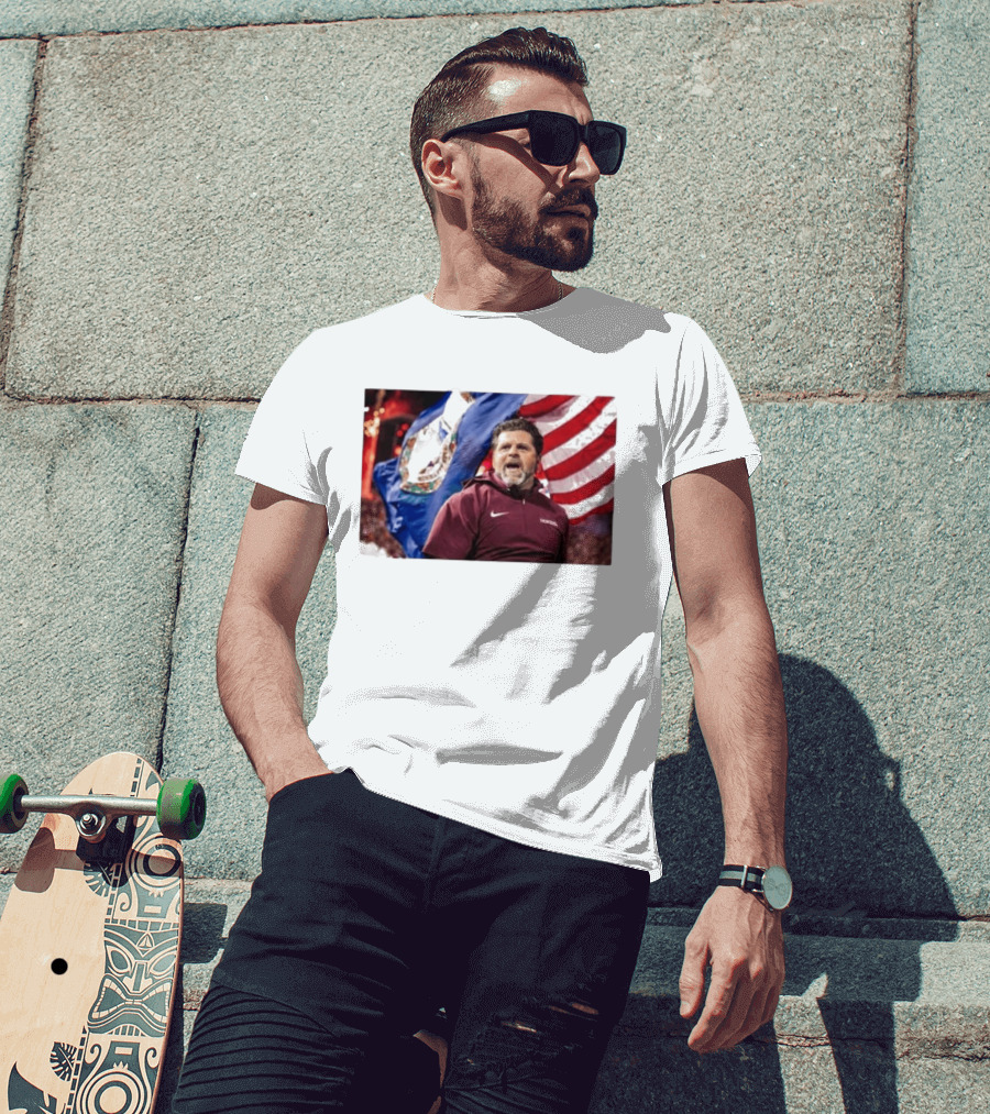 Virginia Tech Hokies Coach Brent Pry With Flags T-Shirt