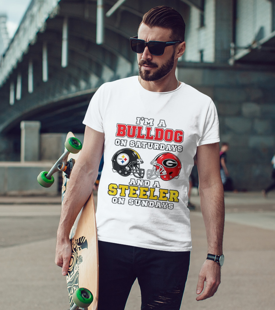 I'm A Bulldog On Saturdays And A Steeler On Sundays Football Helmets T-Shirt
