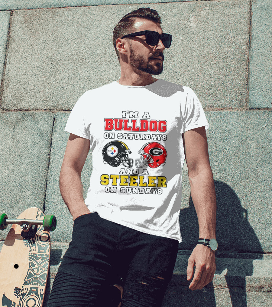 I'm A Bulldog On Saturdays And A Steeler On Sundays Football Helmets T-Shirt