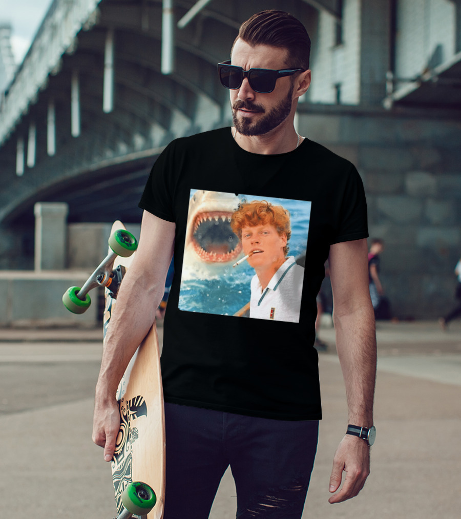 Jannik Sinner Smoking With Great White Shark Tennis Image T-Shirt