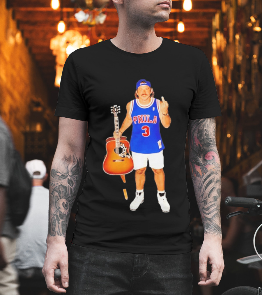 Morgan Wallen Phila 3 Jersey Middle Finger Gesture With Guitar T-Shirt