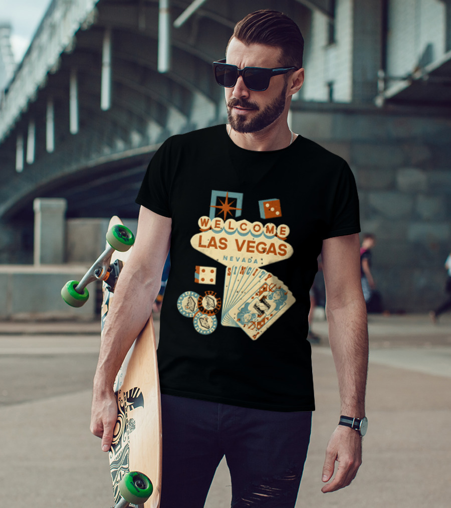 Welcome Las Vegas Nevada Sign With Casino Poker Cards And Dice T-Shirt