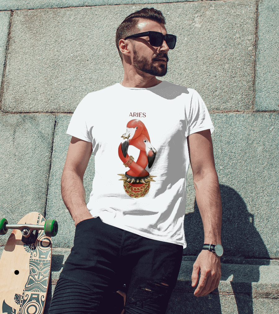 Aries Flamingo Punk Rock Zodiac Sign Astrology Bracelet Spikes T-Shirt