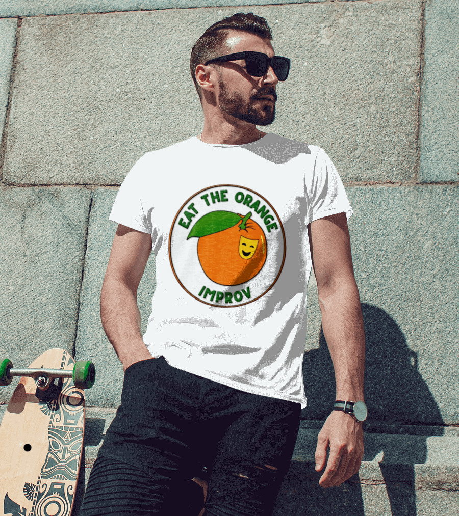 Eat The Orange Improv Comedy Logo Smiling Fruit Patch T-Shirt