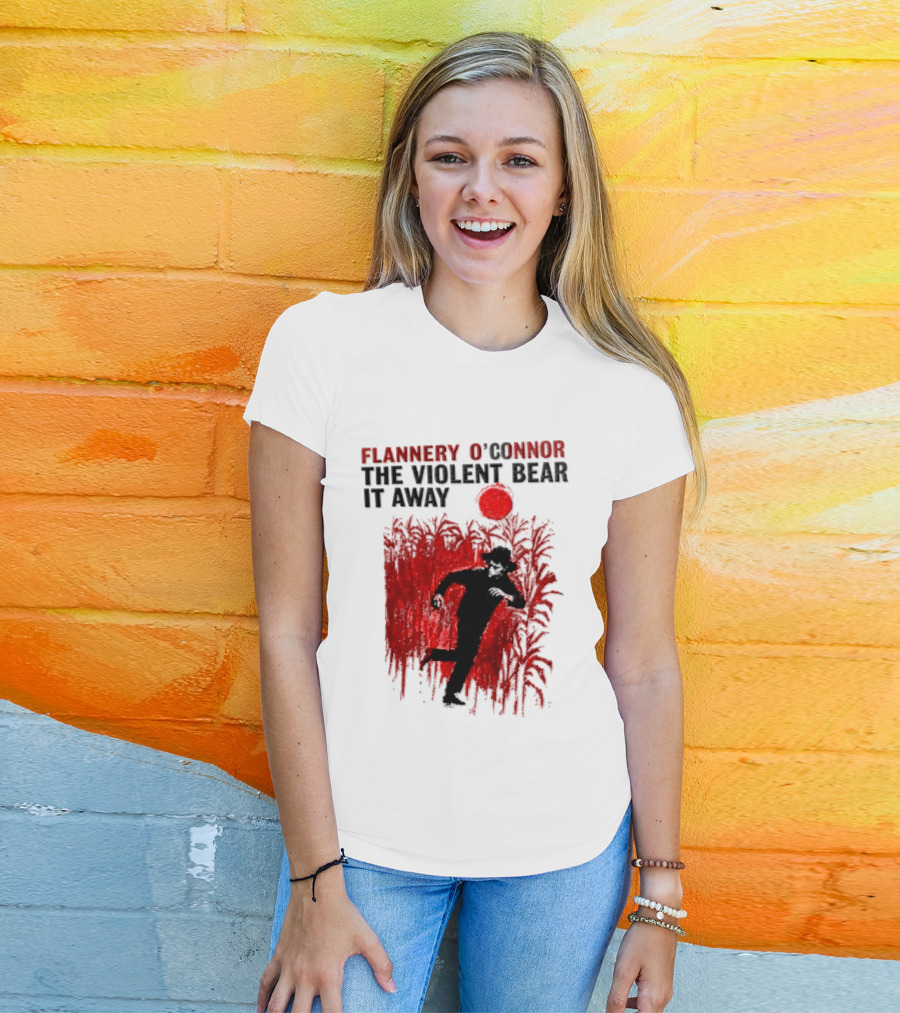 Flannery O'Connor The Violent Bear It Away Red Silhouette In Cornfield T-Shirt