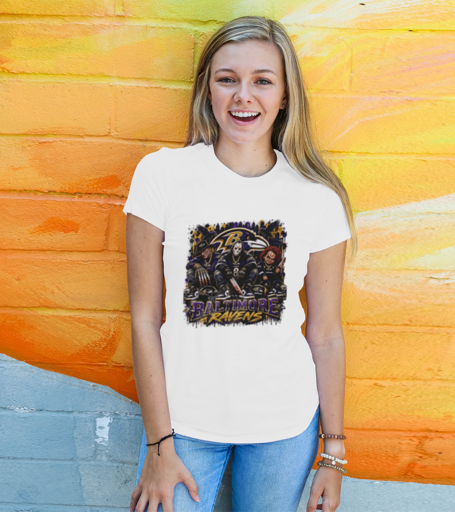Freddy Krueger Jason Voorhees Chucky Baltimore Ravens Halloween Horror T-Shirt