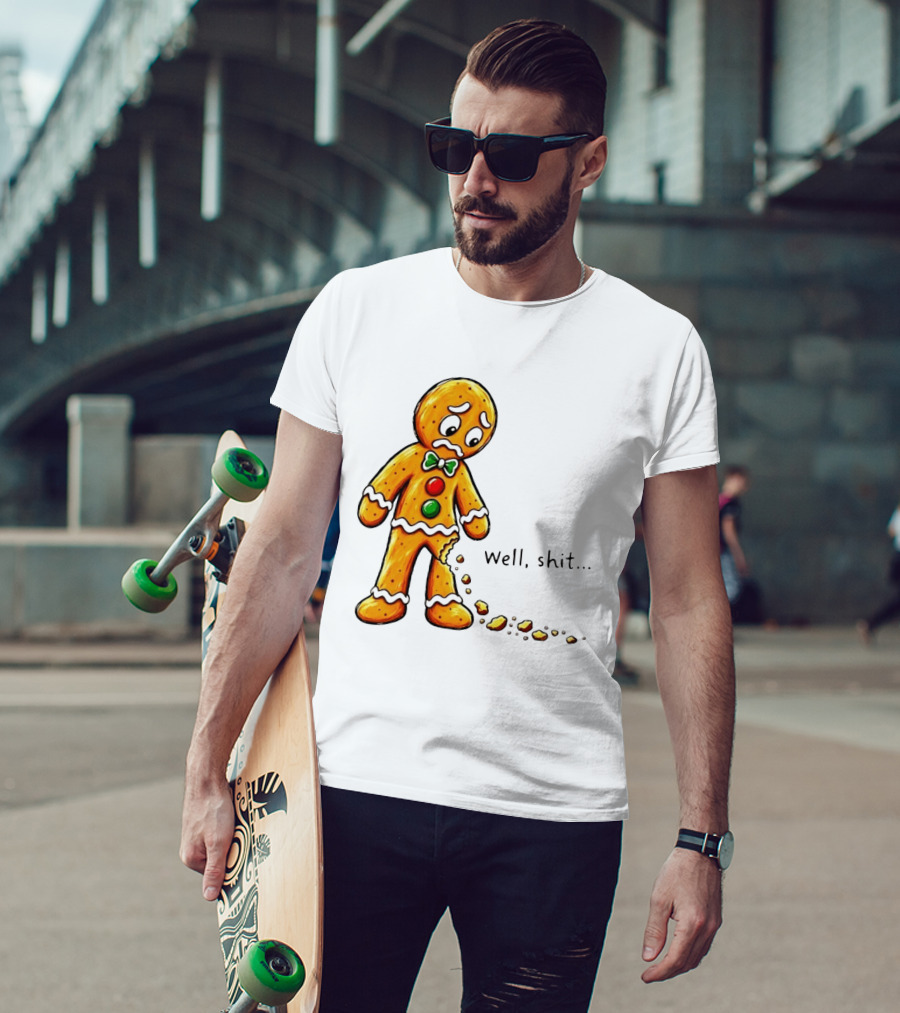 Gingerbread Man Well Shit Broken Cookie Bow Tie Colorful Buttons T-Shirt