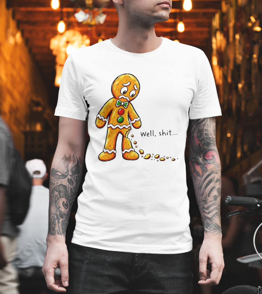Gingerbread Man Well Shit Broken Cookie Bow Tie Colorful Buttons T-Shirt