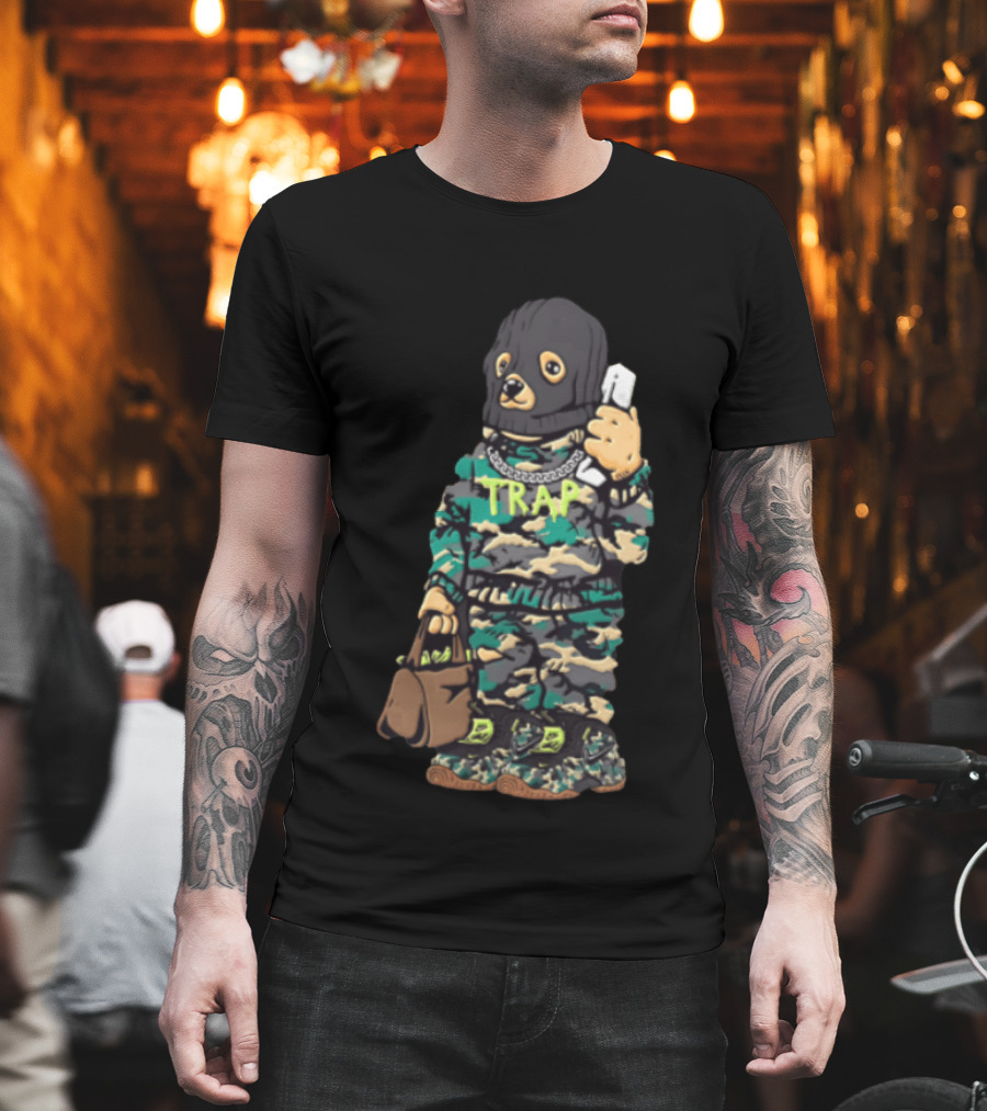 Bear Balaclava Camouflage Trap Outfit With Phone And Bag T-Shirt