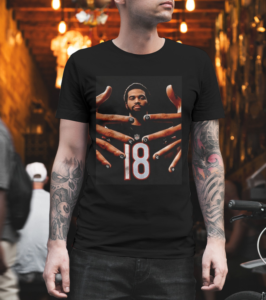 Sure, Here's A Revised Title: Caleb Williams Bear Down Black 18 Football Nails T-Shirt