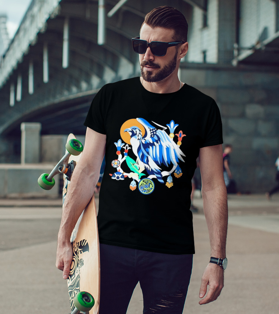 Egyptian Blue Falcon Bird Of Prey With Fish And Ancient Symbolism T-Shirt