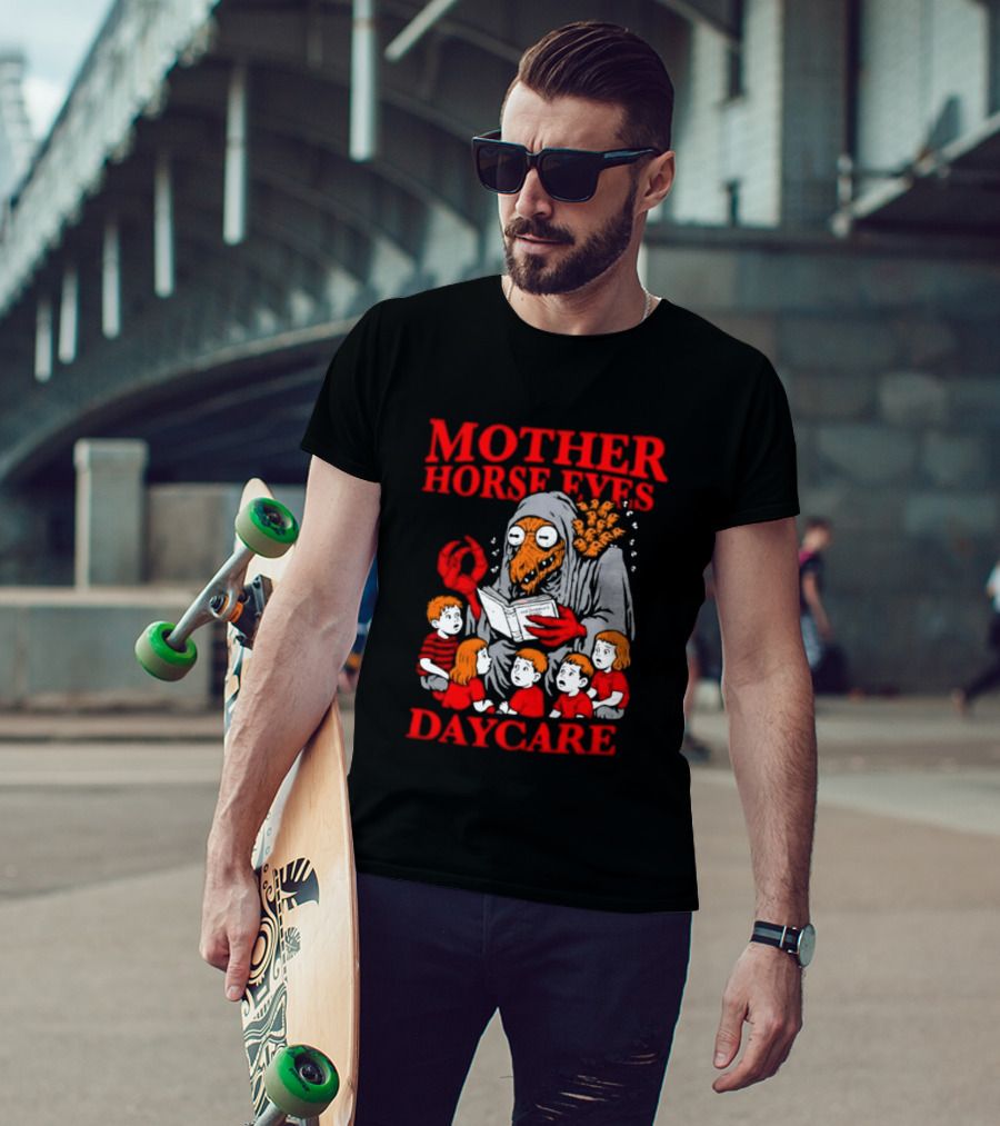 Mother Horse Eyes Daycare Creepy Creature Reading To Children T-Shirt