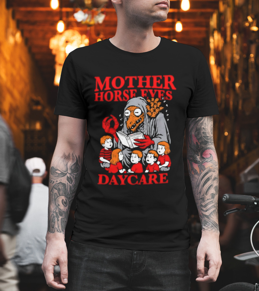 Mother Horse Eyes Daycare Creepy Creature Reading To Children T-Shirt