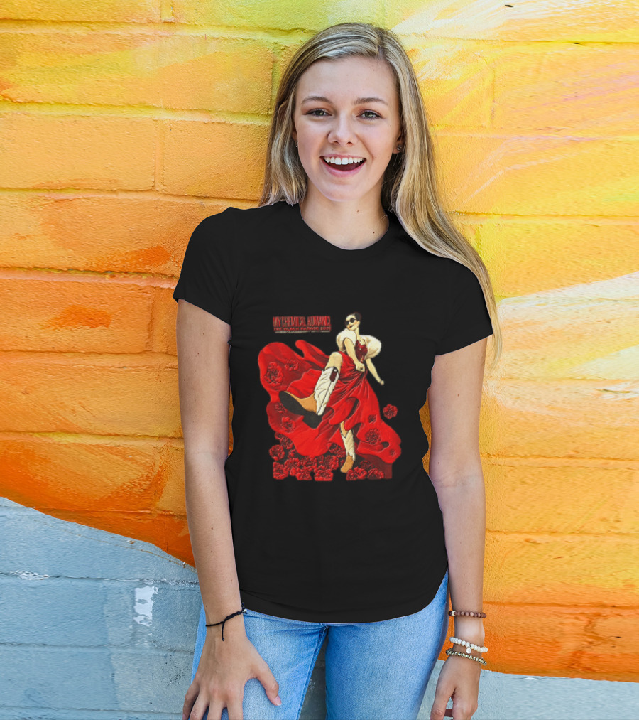 My Chemical Romance The Black Parade Tour 2025 Woman Red Dress Cowboy Boots Flowers T-Shirt