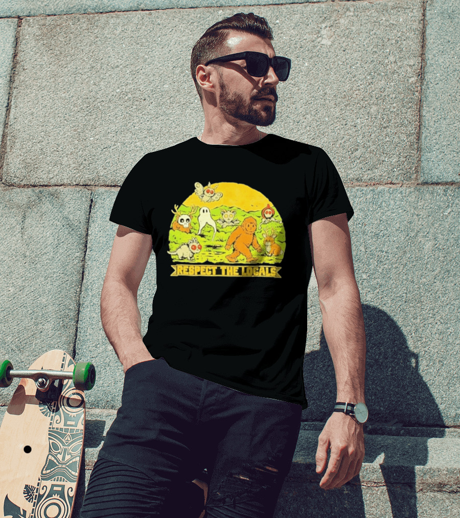 Respect The Locals Halloween Creatures Bigfoot Ghost Owl Mothman Cryptids T-Shirt